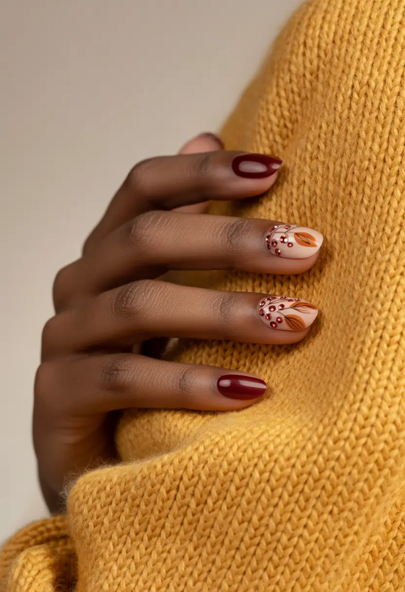 Fall nail colors for dark skin 2025+Berry Branch Detail