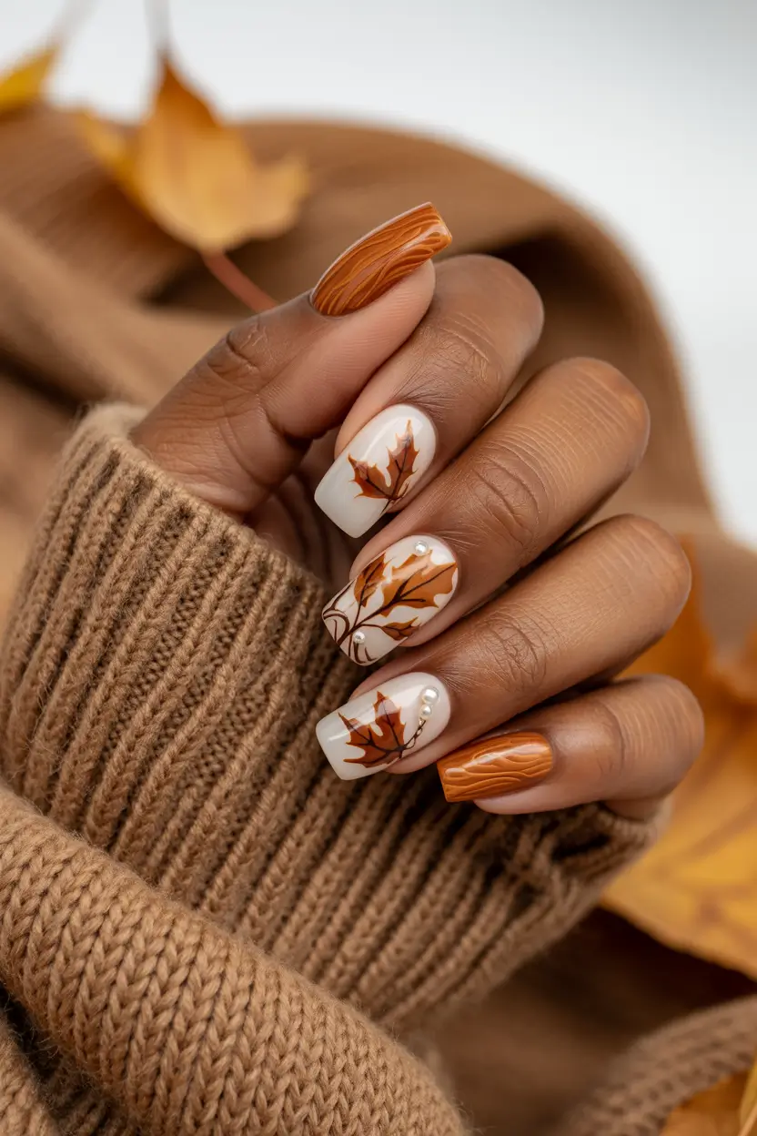 Fall nail colors for dark skin 2025+Autumn Leaf Luxe