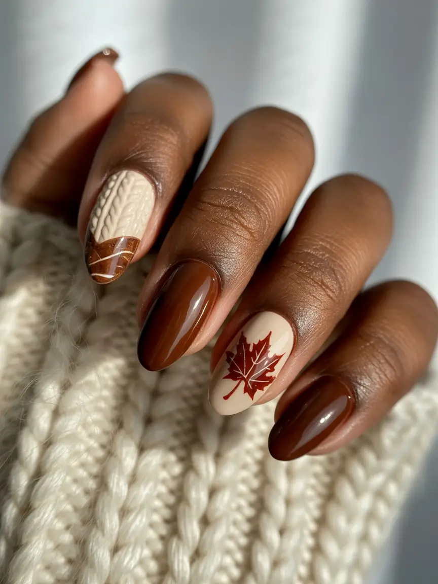 Fall nail colors for dark skin 2025+Cozy Knit & Cocoa