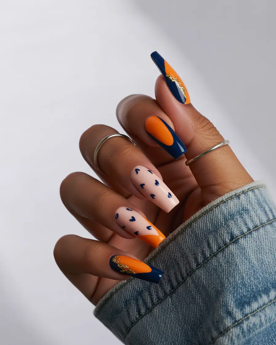 Fall nail colors for dark skin 2025+Midnight Meets Marigold