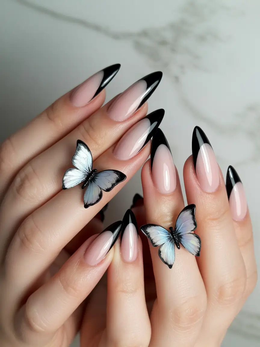 Fall-nail-colors-for-fair-skin-2025-Black-French-Drama