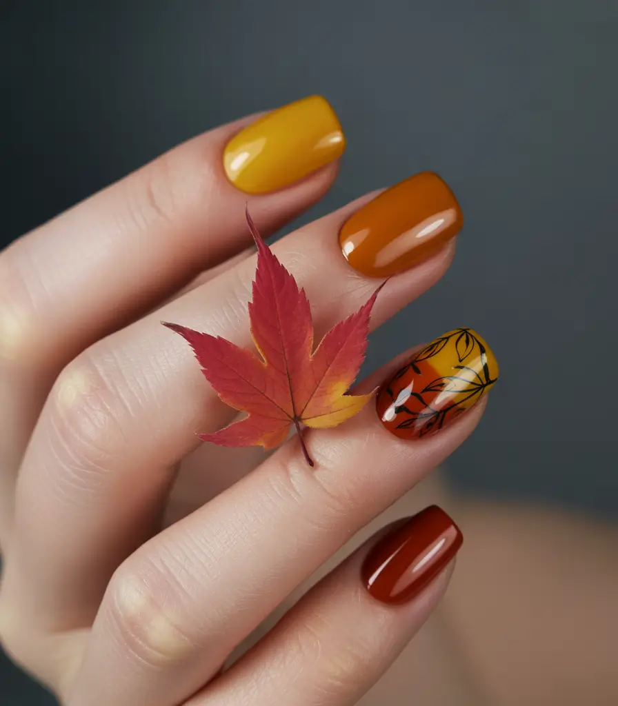 Fall nail colors for fair skin 2025+Golden Hour Gradient