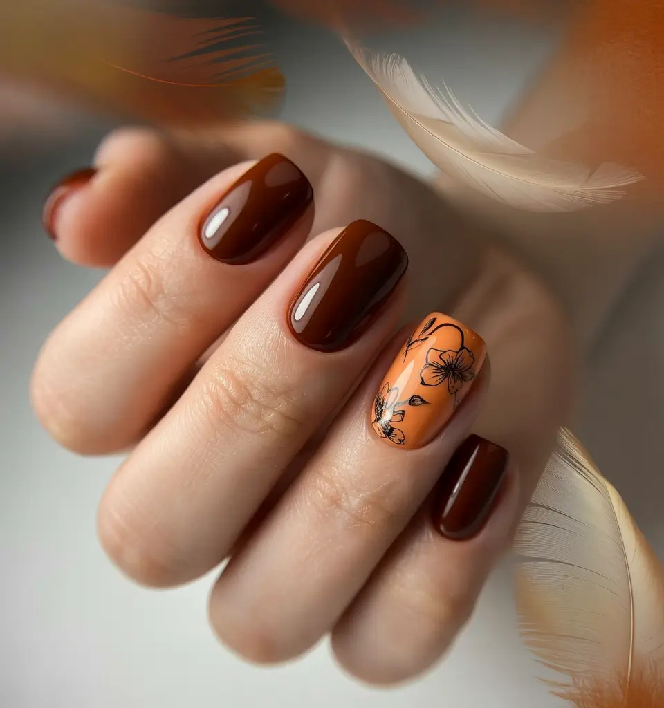Fall nail colors for fair skin 2025+Molten Chocolate Meets Floral Ink