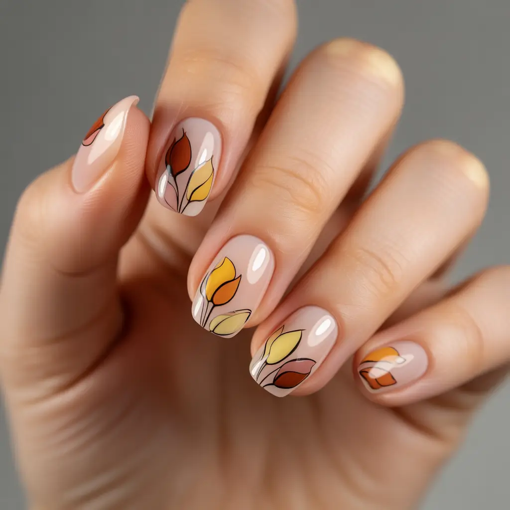 Fall nail colors for fair skin 2025+Delicate Tulip Strokes