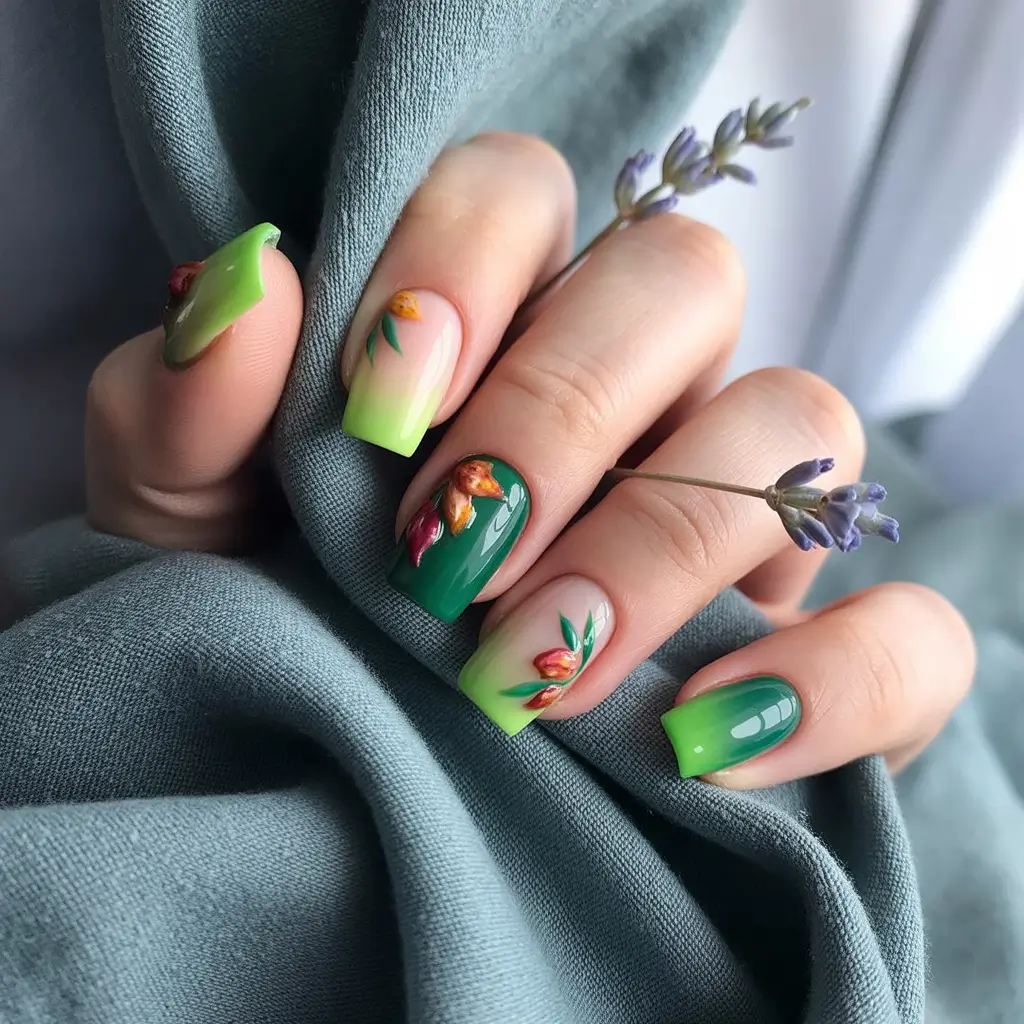 Fall nail colors for fair skin 2025+Verdant Fade with Burnished Petals