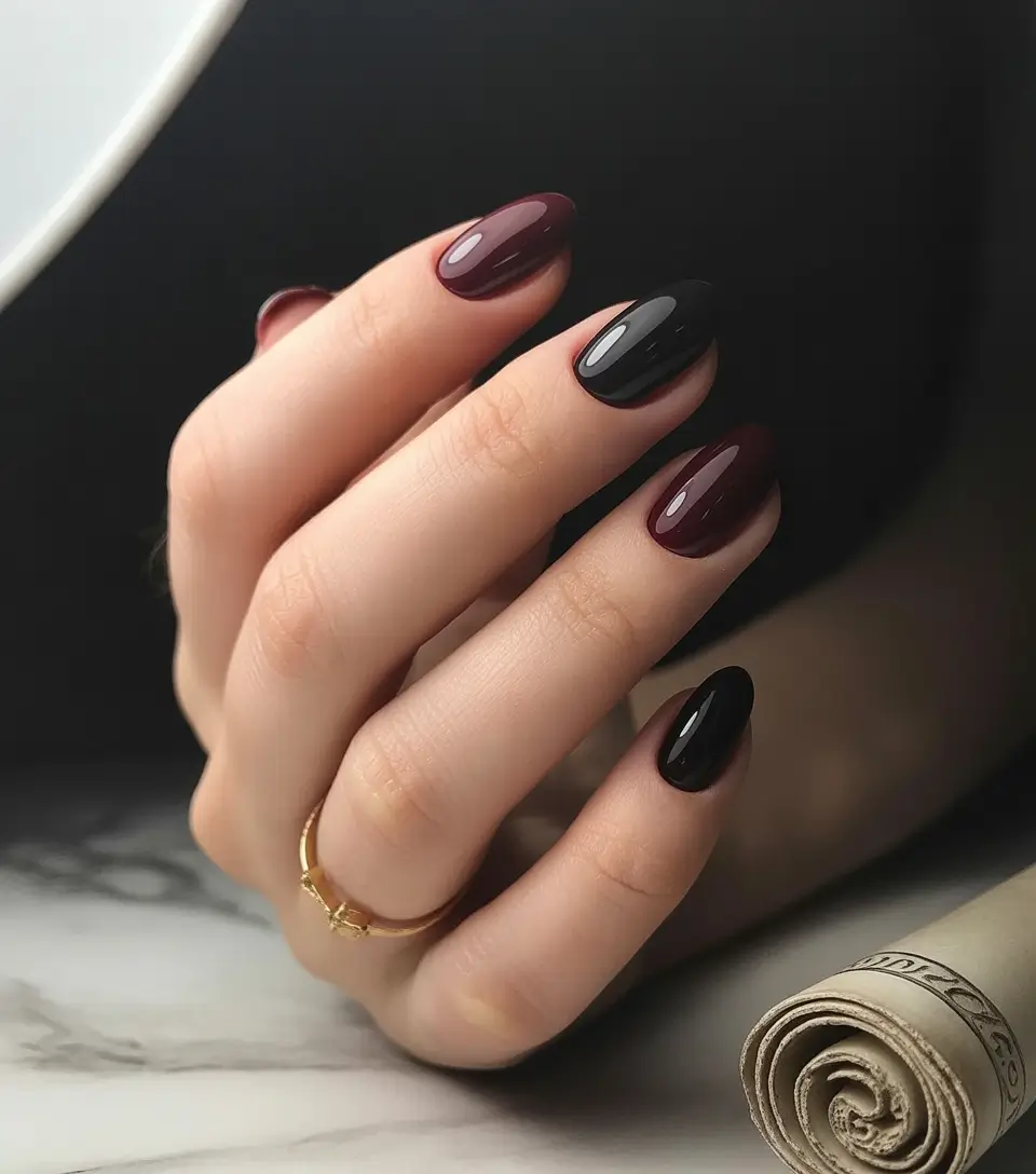 Fall-nail-colors-for-fair-skin-2025-Deep-Wine-and-Black