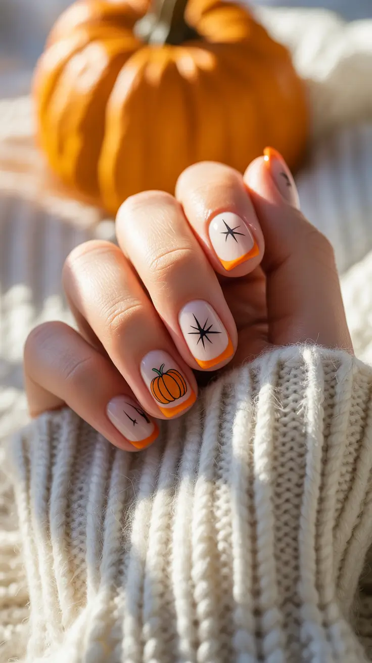 Fall-nail-colors-for-fair-skin-2025-Pumpkin-Pop-Art