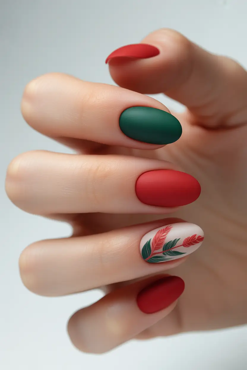 Fall nail colors for medium skin+Matte Forest and Crimson with Botanical Detail