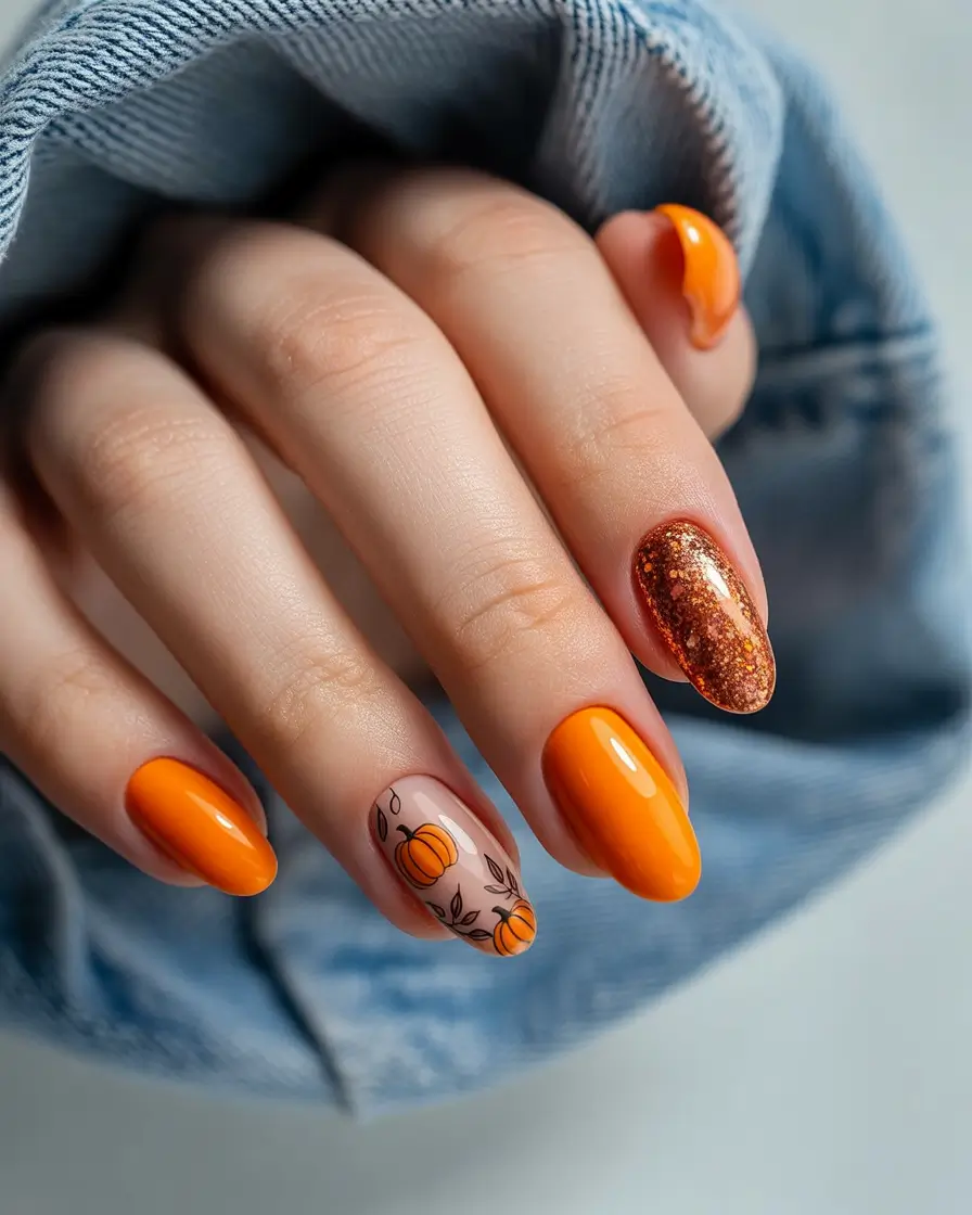Fall nail colors for medium skin+Glittered Pumpkins and Burnt Orange Pop