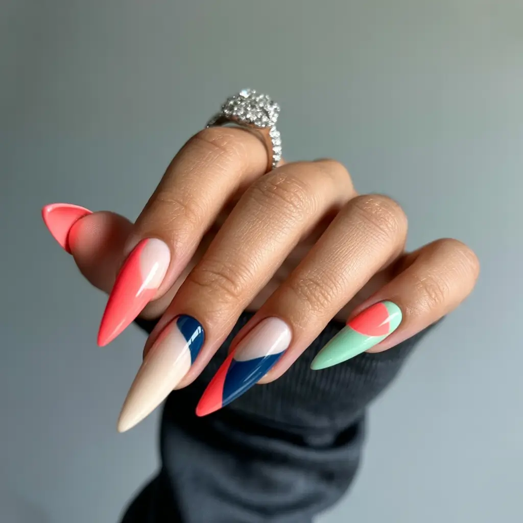 Fall nail colors for medium skin+Geometric Candy Pop with High-Contrast Angles