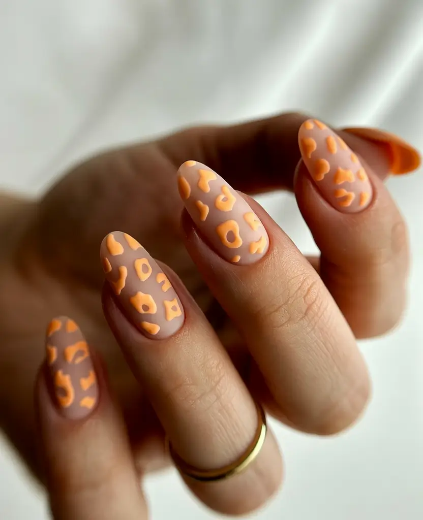 Fall nail colors for medium skin 2025+Matte Tangerine Cheetah