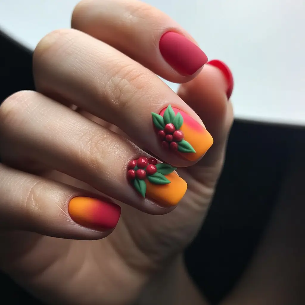 Fall nail colors for medium skin+Sunset Ombre with 3D Berry Accents