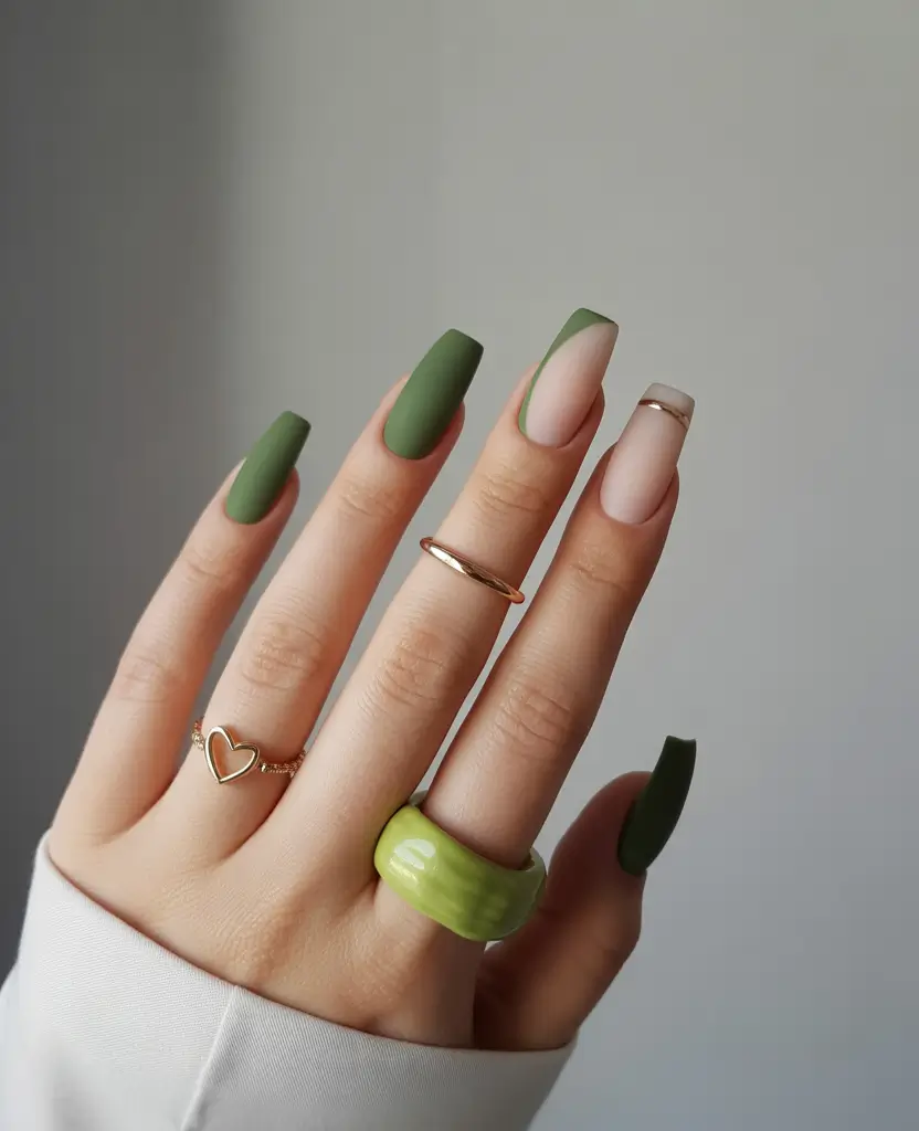 Fall nail designs 2025 Olive Minimalism Meets Architecture