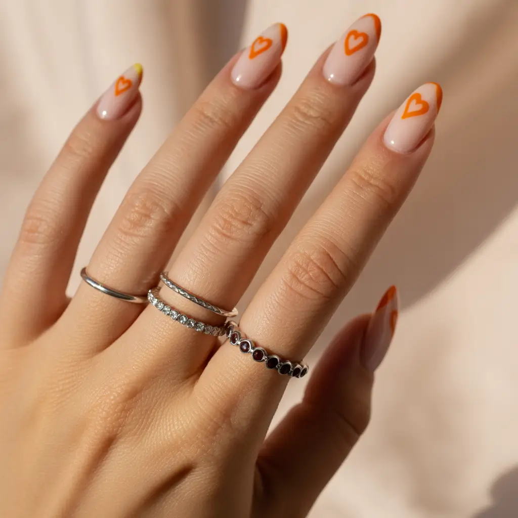 Fall nail designs 2025 Bright Heart Tips with a Playful Edge