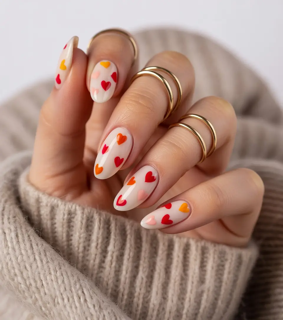 Fall nail designs 2025 Cozy Hearts for Chilly Days