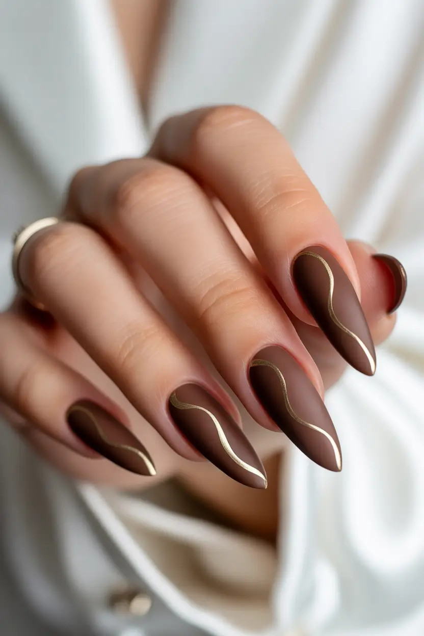 Fall nail designs 2025 Chocolate Matte with Molten Waves