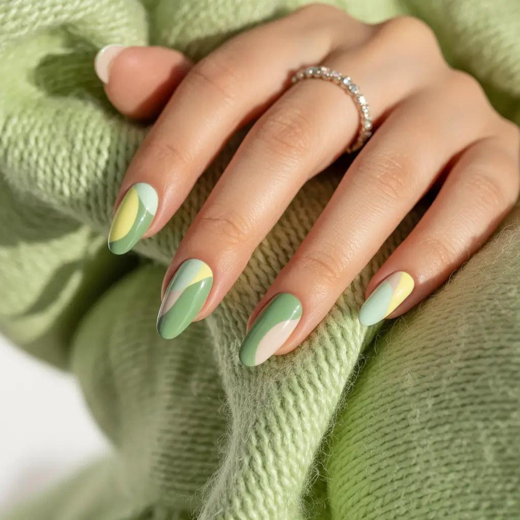 Fall nail designs 2025 Sage & Lemon Swirl