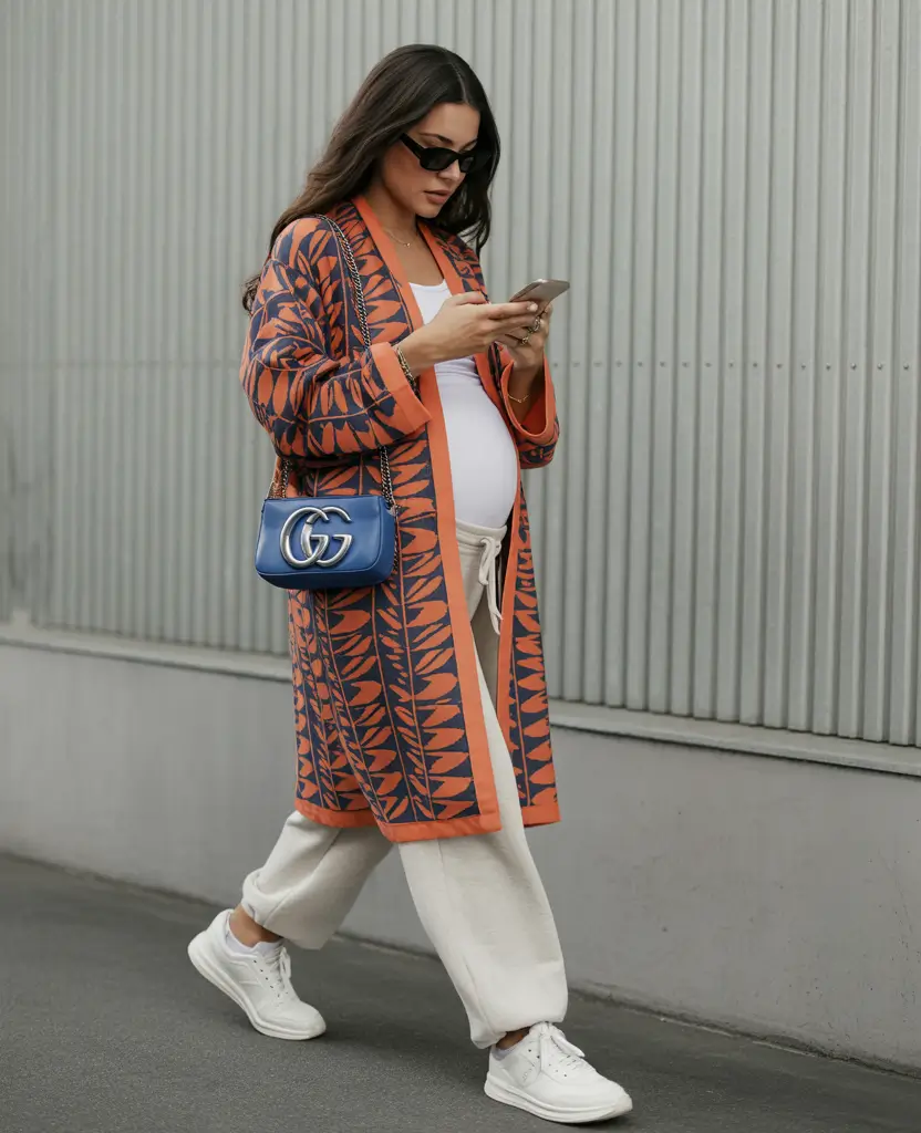 fall outfits for pregnant women Graphic Layers and Laid-Back Energy