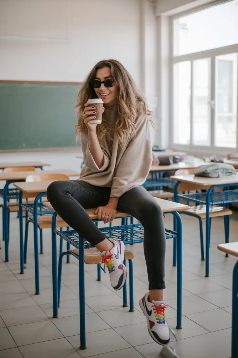fall outfits for school 2025 Rainbow Sneakers & Chill Classroom Vibes