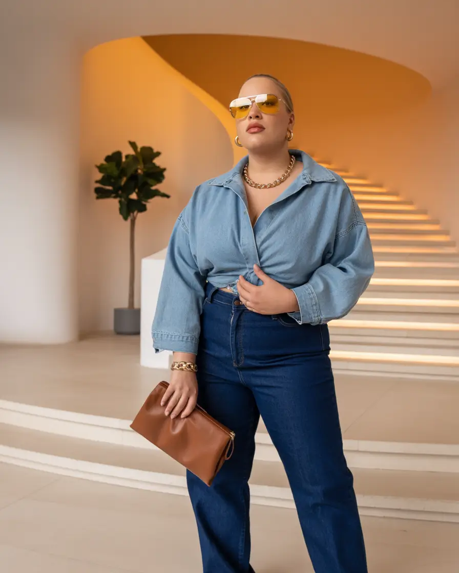 curvy fall outfits Denim on Denim — but Make It Modern