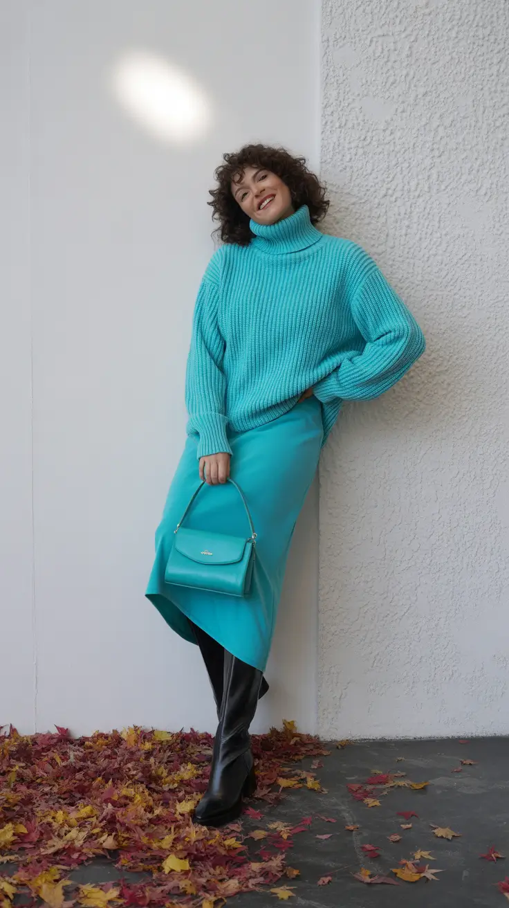 curvy fall outfits Cool Monochrome in Teal