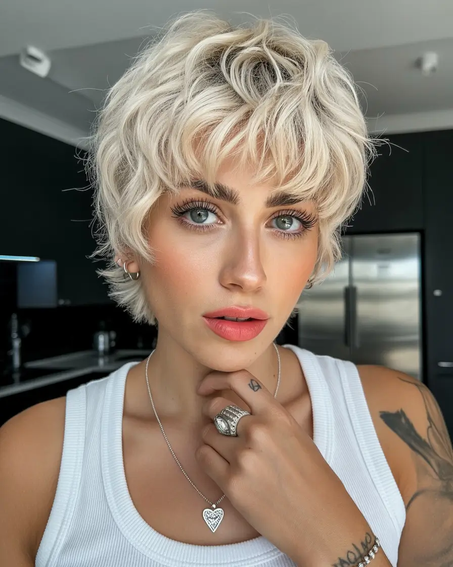 Fall shag haircut Frosted Platinum Pixie Shag