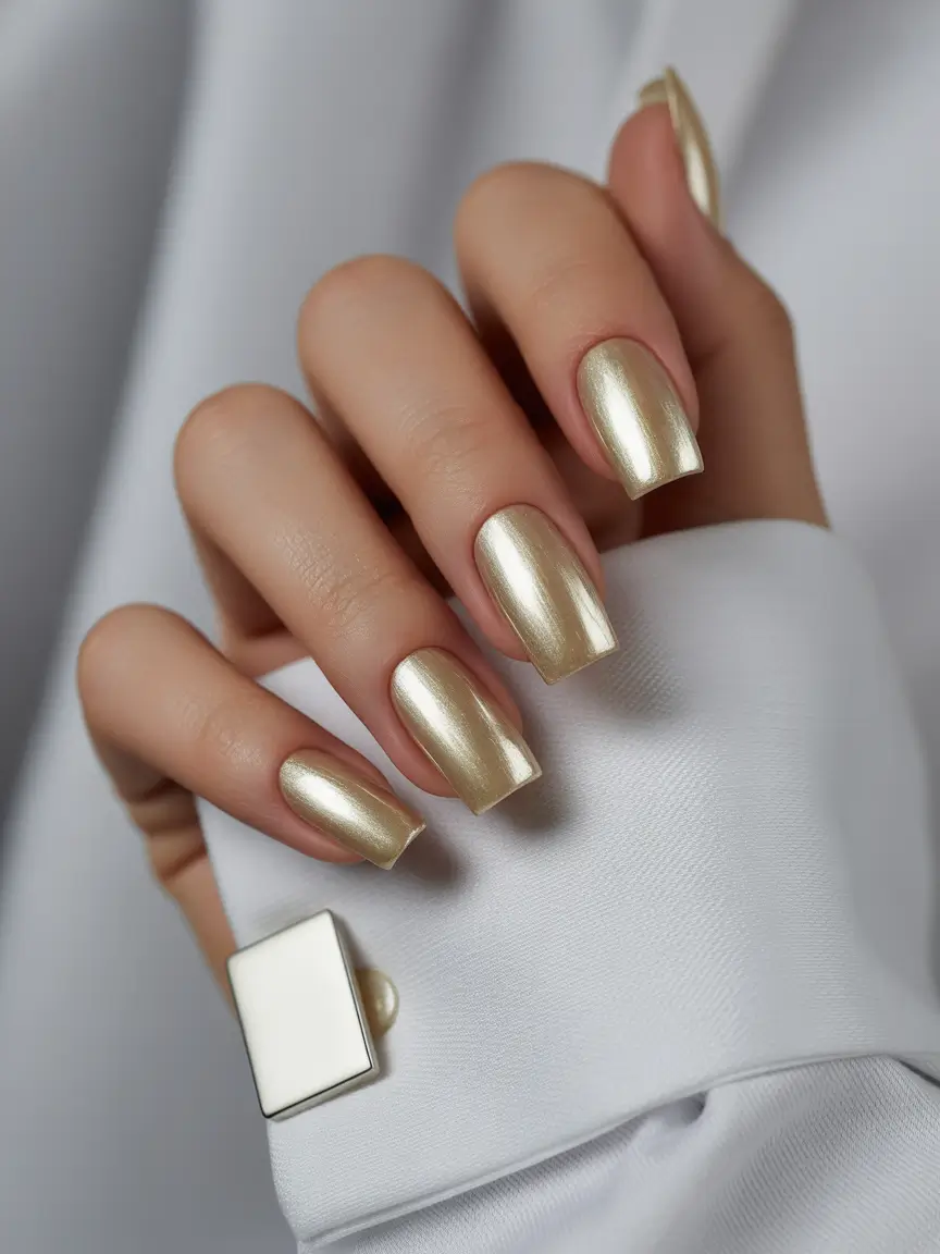 Fall Square Nails 2025 Glossy Gold for Crisp Autumn Mornings