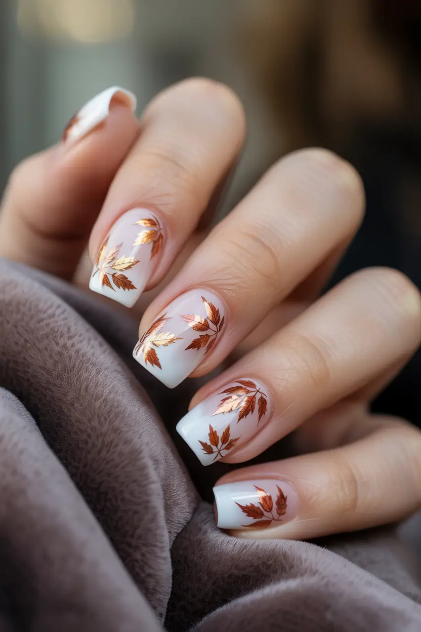 Fall Square Nails 2025 Maple Leaf French Fade