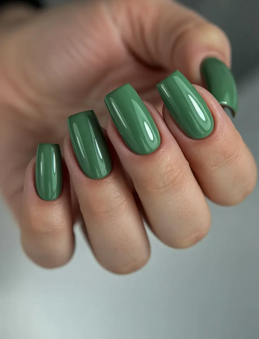 Fall Square Nails 2025 Earthy Sage Green Simplicity