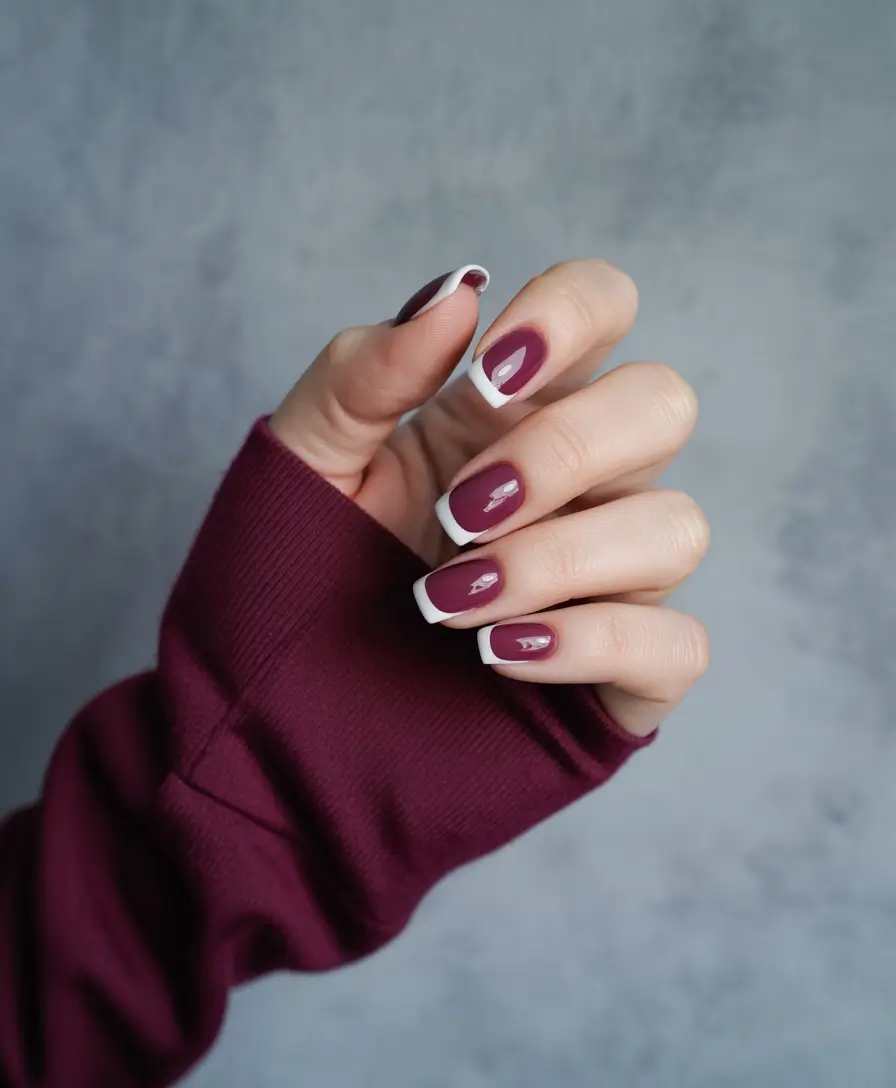 Fall Square Nails 2025 Berry French With a Clean White Edge