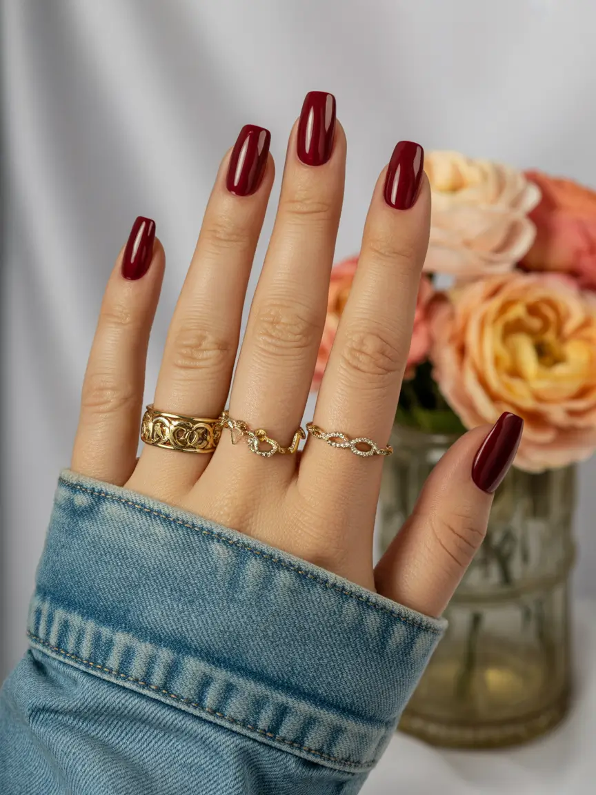 Fall Square Nails 2025 Cranberry Red for Cozy Luxe Vibes