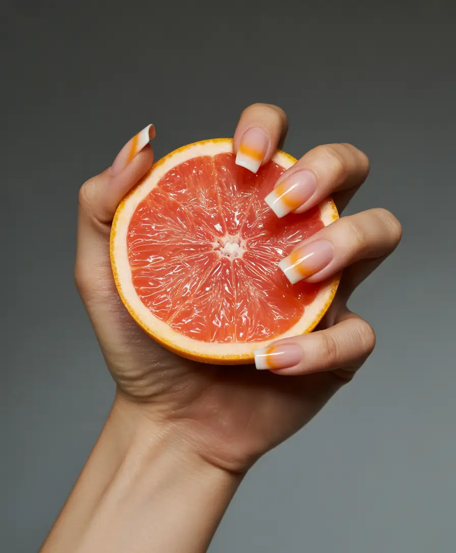 Fall Square Nails 2025 Sunset Ombre French with a Citrus Pop