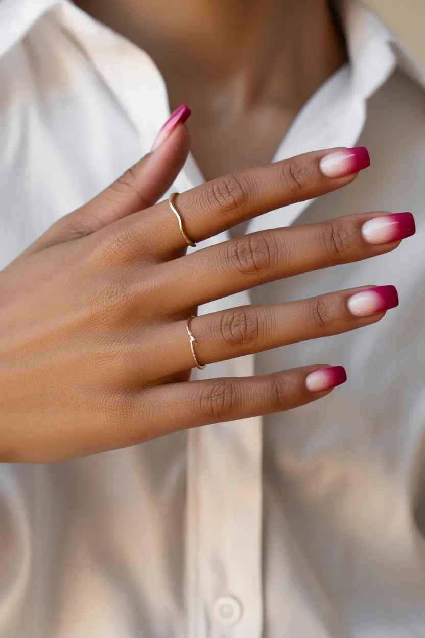 Fall Square Nails 2025 Berry-Dipped French Fade