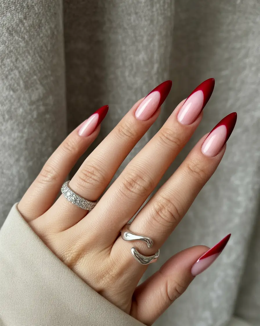 Fall stiletto nails 2025 Cranberry French for the Cozy Chic Girl