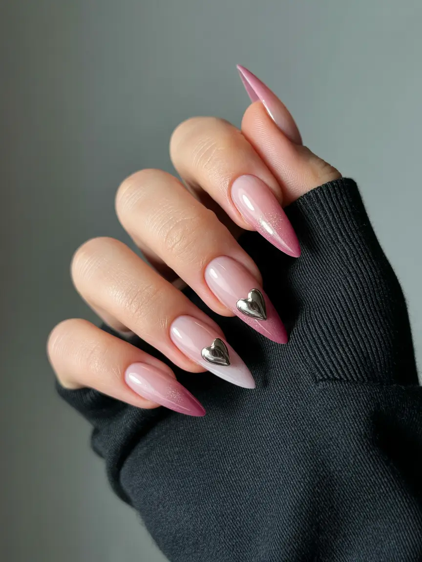 Fall Stiletto Nails 2025 Dusty Rose Drama with Metallic Romance