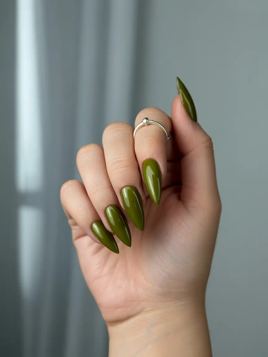 Fall Stiletto Nails 2025 Olive Green Is the New Neutral