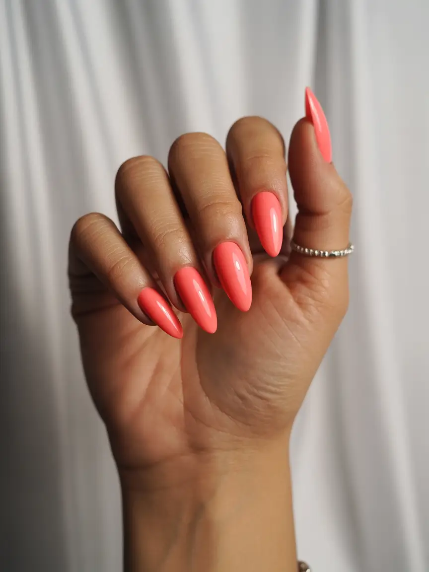 Fall stiletto nails 2025 Tropical Sunset Turned Fall Coral