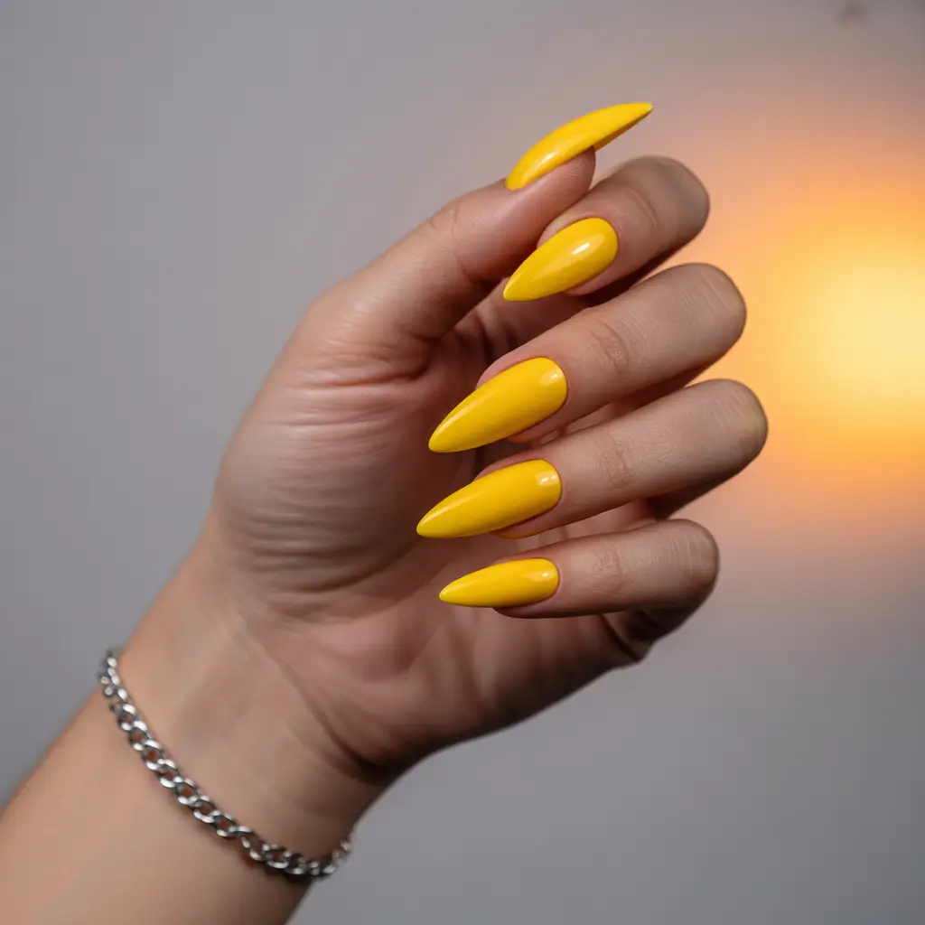 Fall stiletto nails 2025 Bold Yellow for Crisp Fall Light