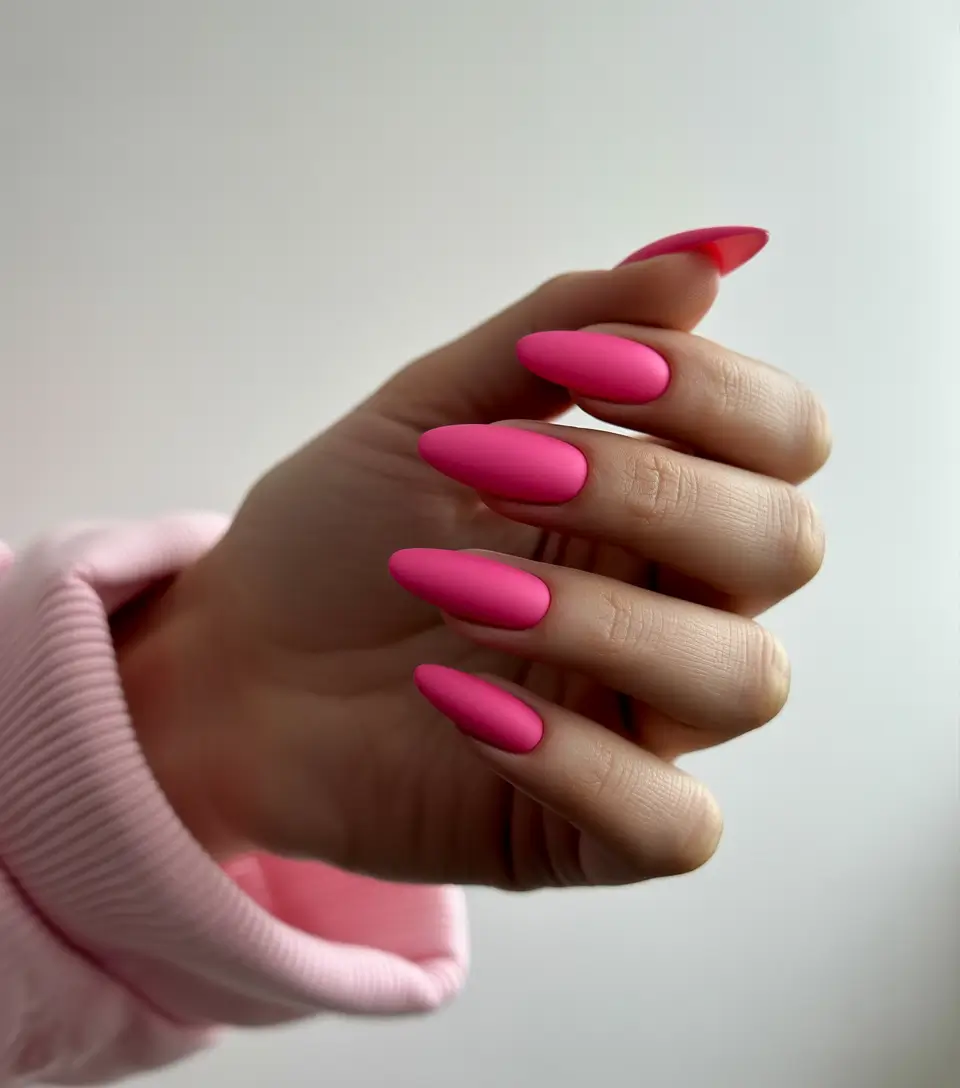 Fall stiletto nails 2025 Flamingo Matte Pink for Gloomy Days