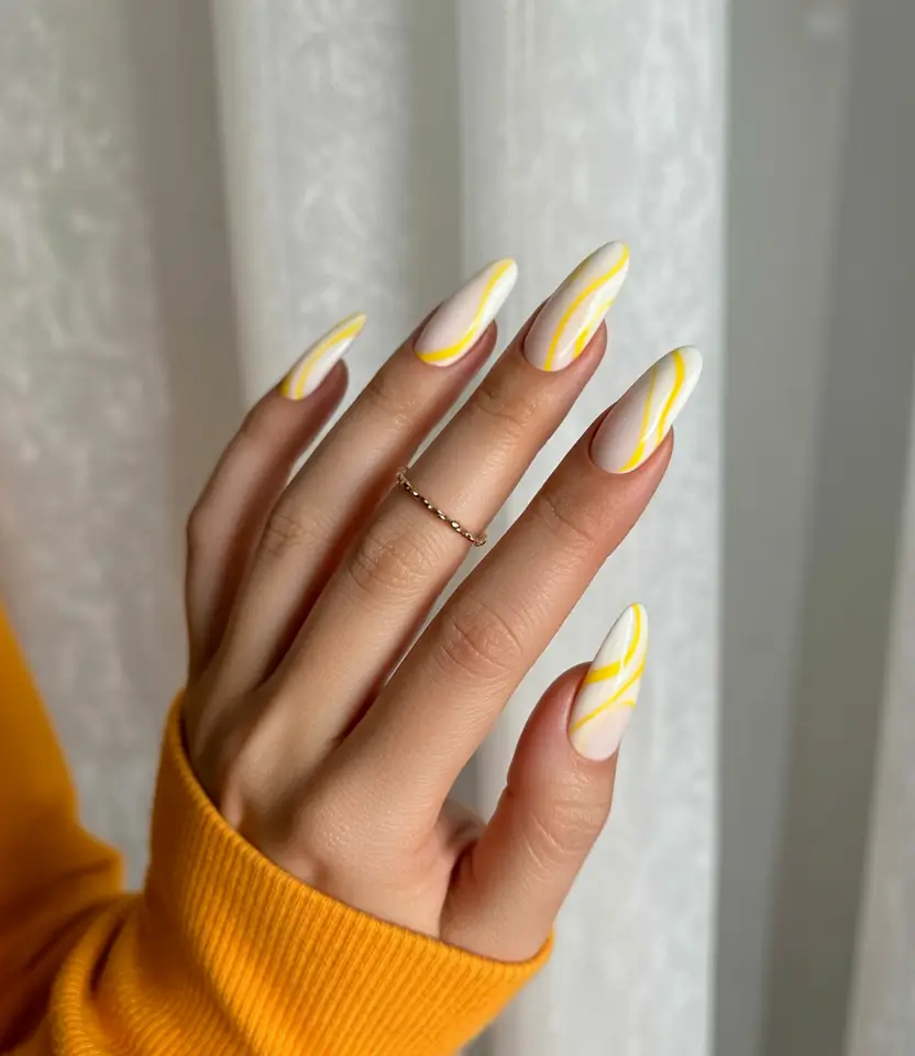 Fall stiletto nails 2025 Citrus Swirl Meets Soft Vanilla
