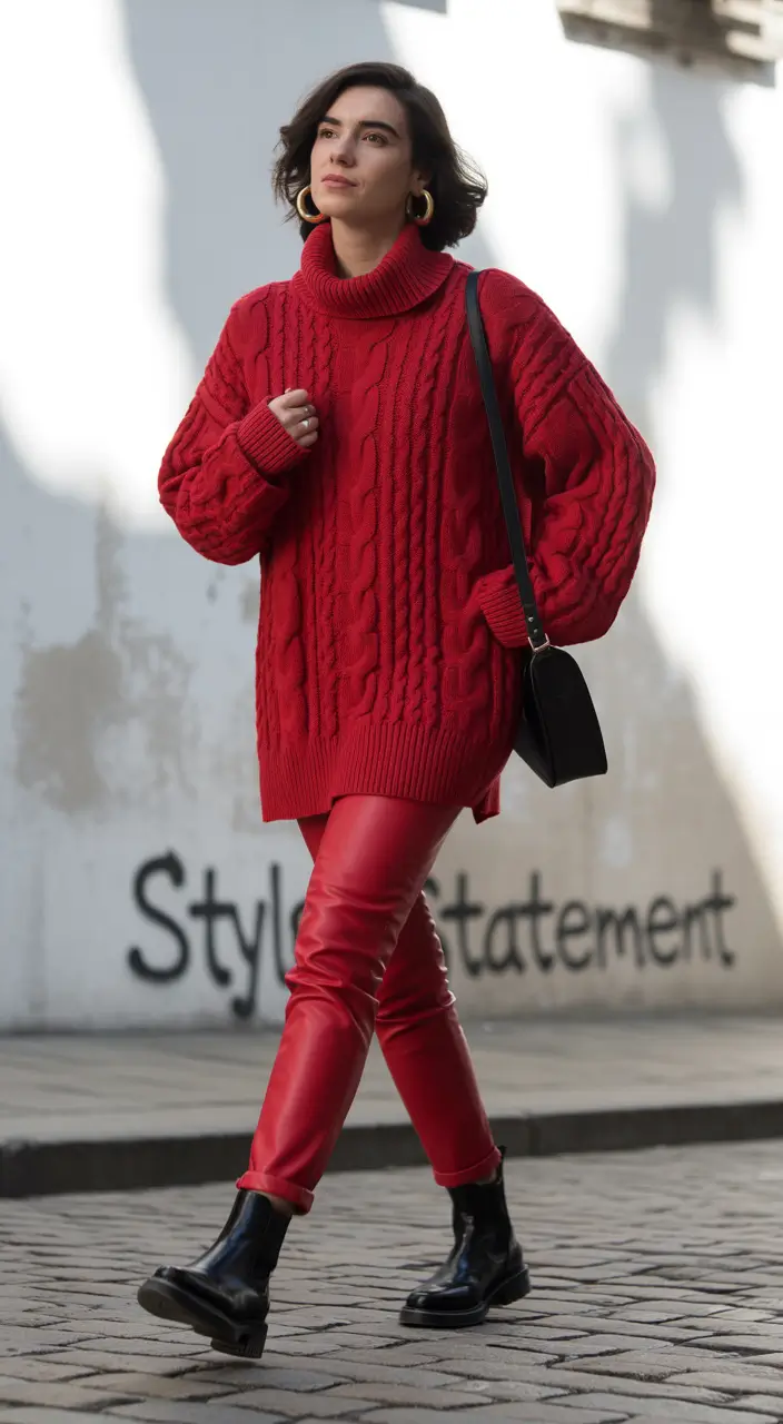 fall sweater outfits ideas 2025 Red Power Dressing With a Twist