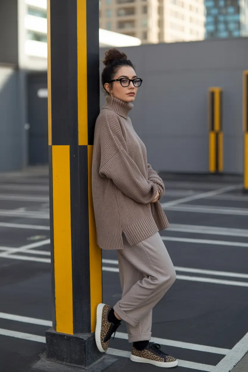 fall sweater outfits Cozy Cool Girl in Muted Monochrome
