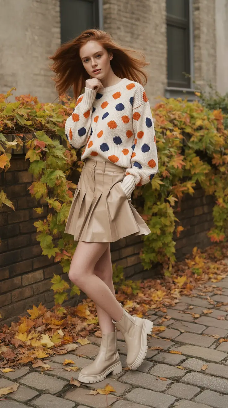 fall winter outfits Bold Dots and Leather Pleats