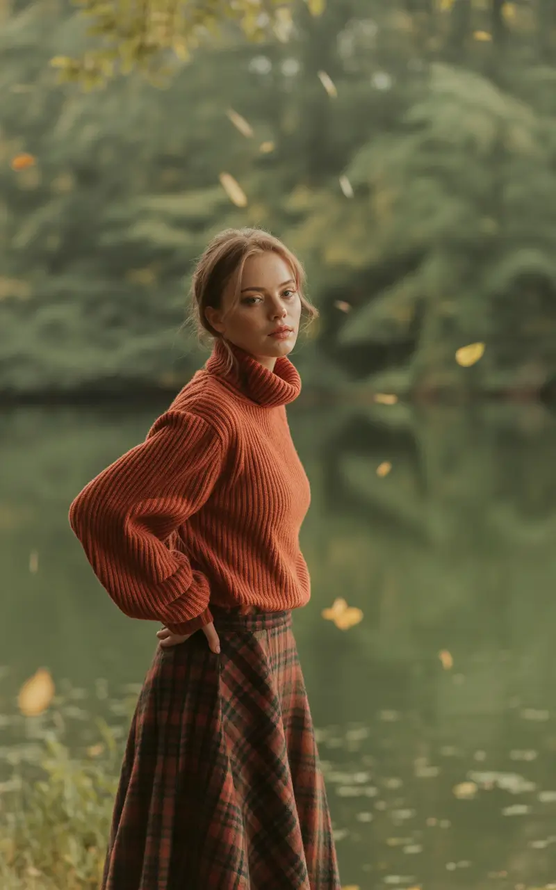 fall winter outfits Turtlenecks and Tartan, But Make It Romantic