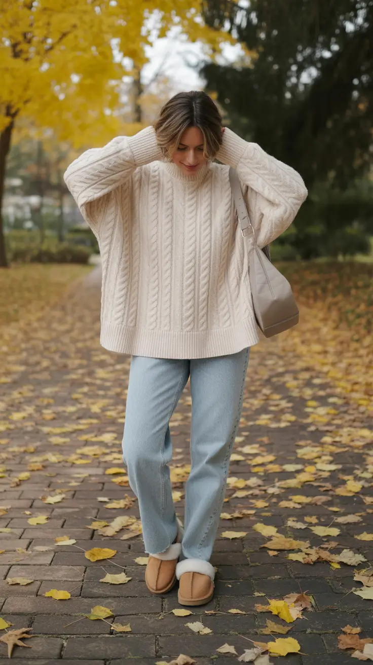 fall winter outfits Cream Cable-Knit and Clean Lines