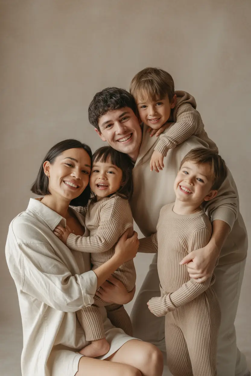 fall-family-photo-outfits-2025-Monochrome-Beige-for-Studio-Simplicity
