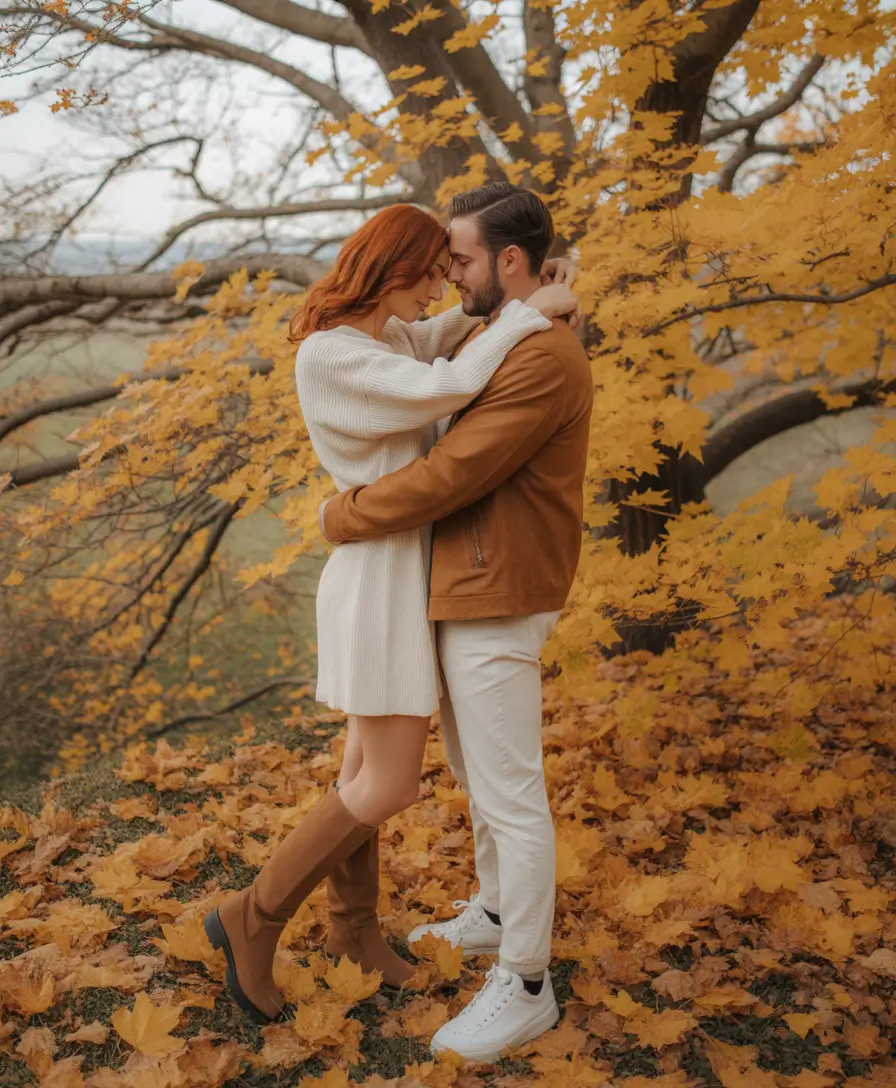 fall-family-photo-outfits-2025-Golden-Romance-in-the-Leaves