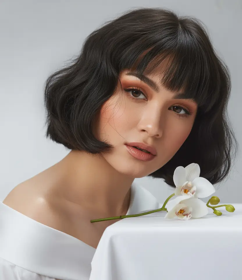 Fall bob haircut Sweet Flicked Edge Bob with Micro Fringe