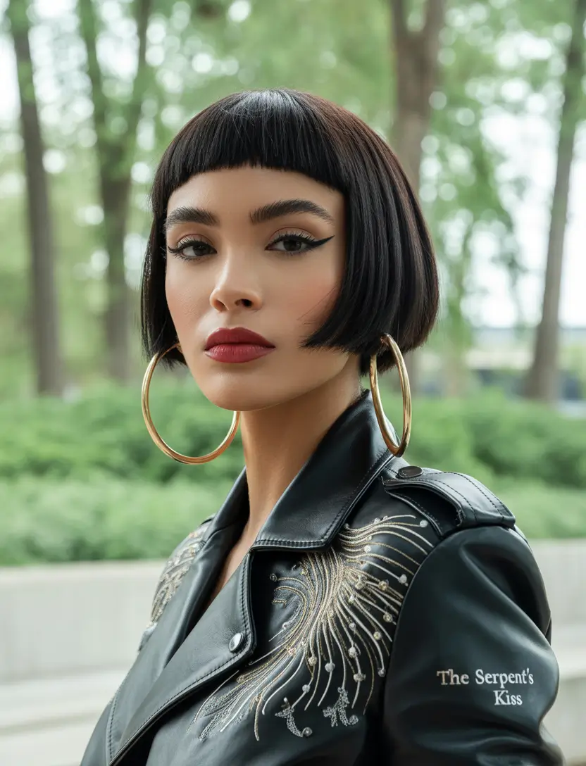 Fall bob haircut Geometric Jet Fringe Bob