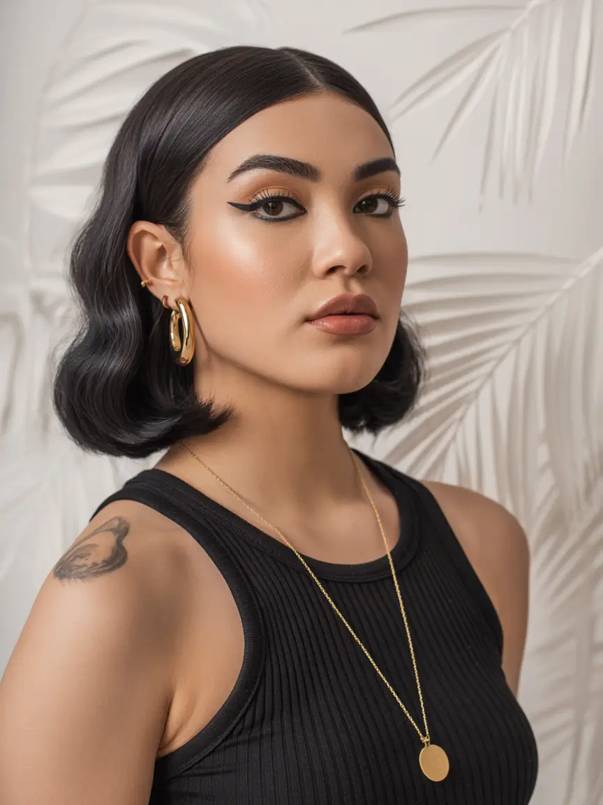 Fall bob haircut Glossy Classic with a Gold Accent